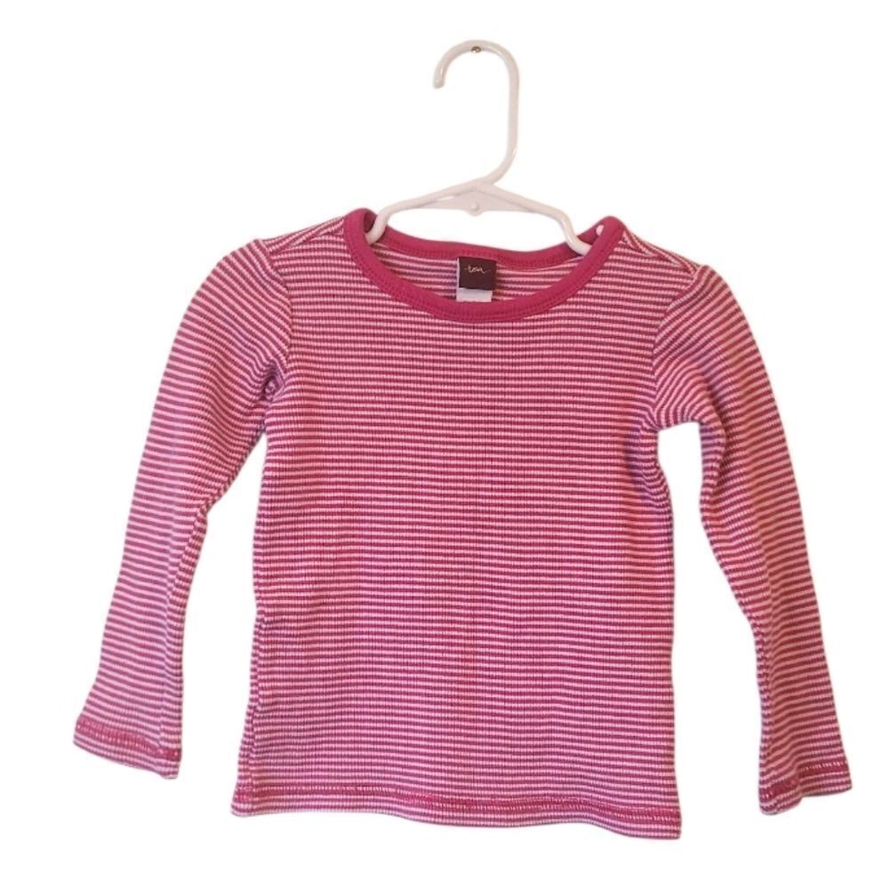Tea Collection Girl's Pink & White Stripe Cotton Blend Top Size XS (2-3)